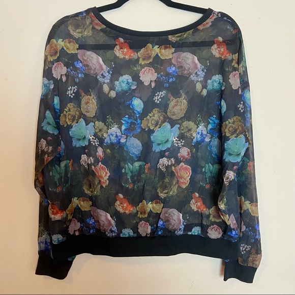 Y2K 90s Sheer Floral Long Sleeve Top Large - Picture 4 of 6